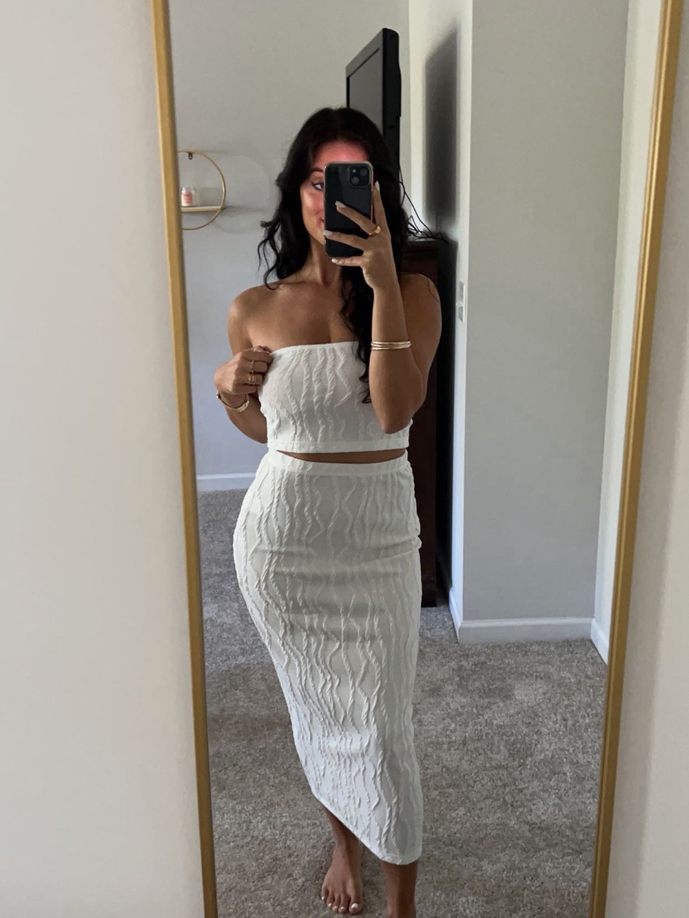 Women’s White Textured Midi Skirt
